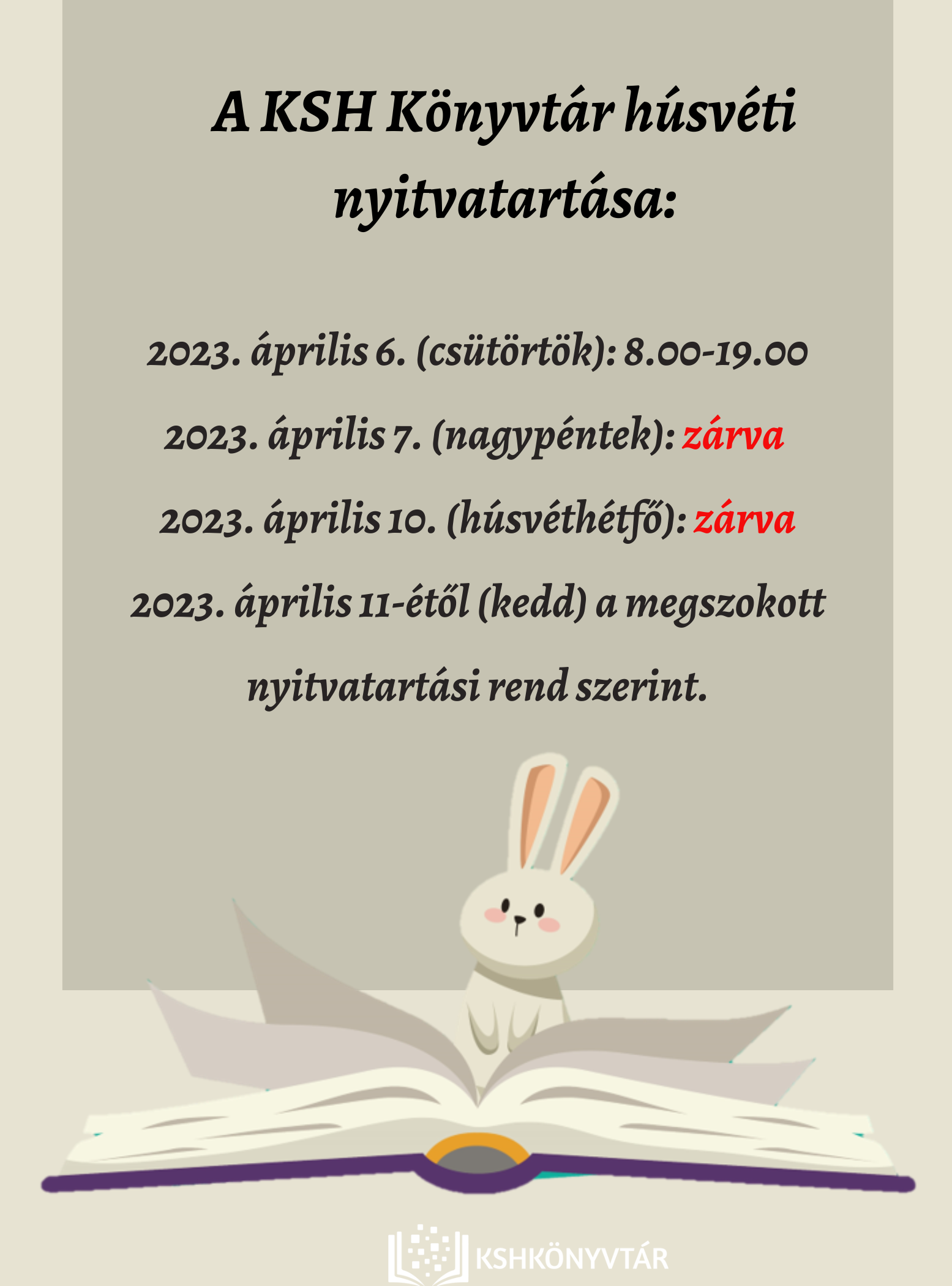 A KSH Könyvtár húsvéti nyitvatartása